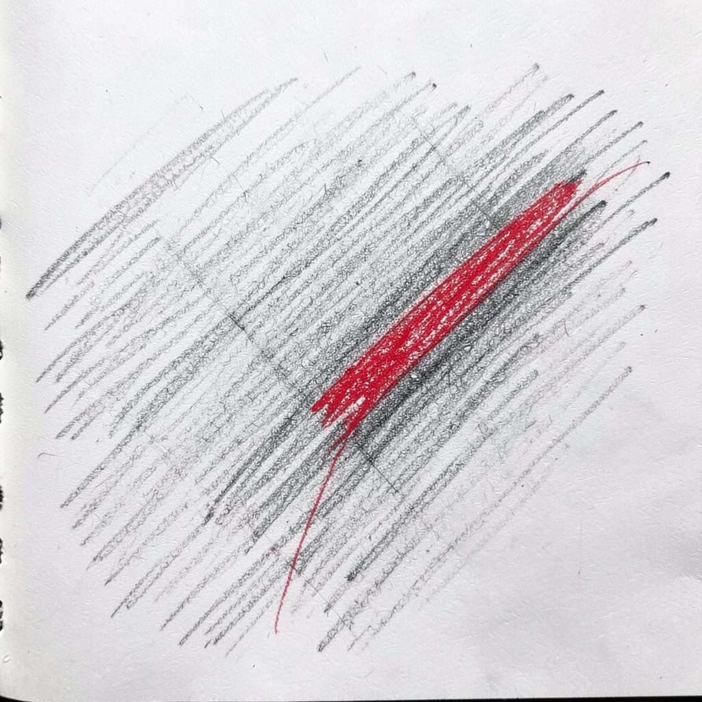 Graphite pencil sketch of an abstract wave and snowflake combined emblem, crisp and minimal